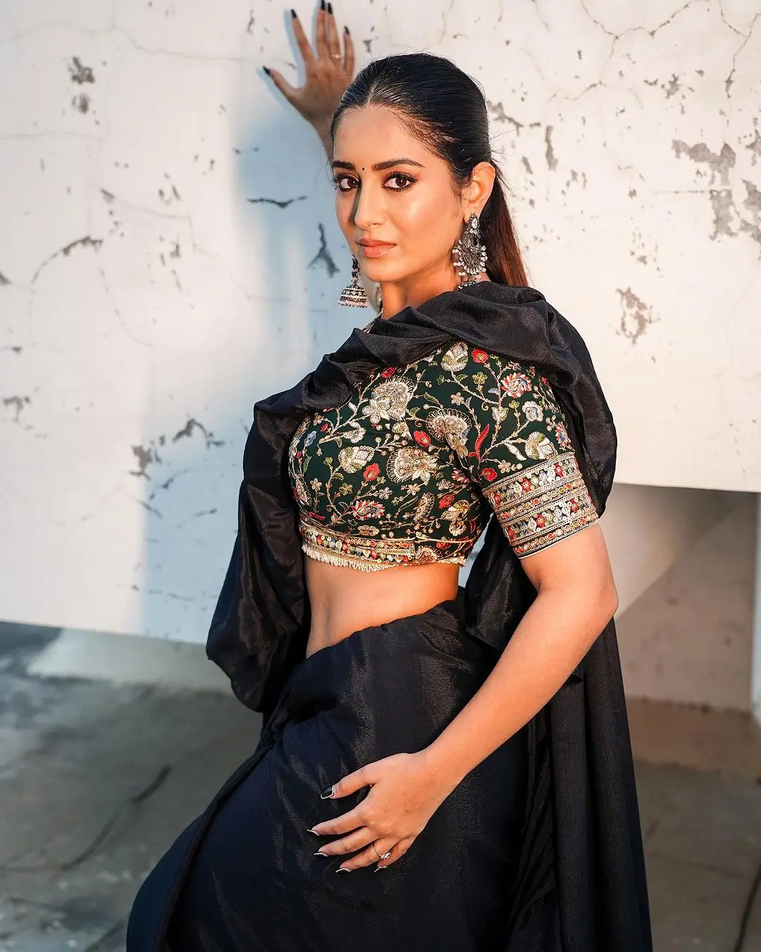 Rashi Singh in South Indian Traditional Black Half Saree Blouse